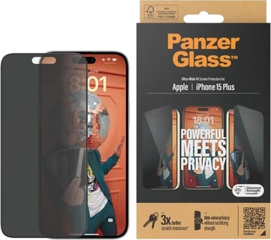 Захисне скло PanzerGlass Privacy Screen Protector для Apple iPhone 15 Plus Black (5711724128271)