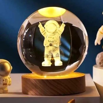 Світлодіодний нічник кришталева куля 8 см акумуляторна 5Вт USB тепле біле свічення Колір коричневий для дітей