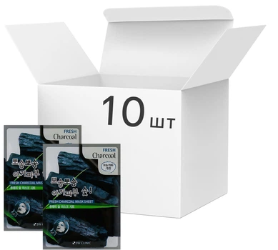 Набор тканевых масок для лица 3W Clinic Fresh Charcoal Mask Sheet с древесным углем 10 шт х 23 мл (8800000074864)