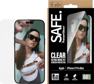 Szkło hartowane PanzerGlass Safe Screen Protector Ultra-Wide Fit w. EasyAligner do Apple iPhone 17 Pro Max (SA25701)