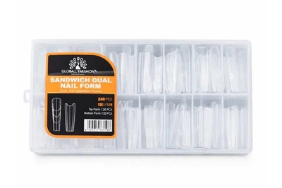 Global Fashion Sandwich Dual Nail Form Квадрат — двосторонні форми «Сендвіч» для нарощування нігтів, 240 шт 15 розмірів