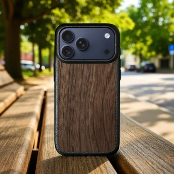 Кожаная накладка Stenk WoodBacker для Apple iPhone 17 Pro Чёрная (79975)