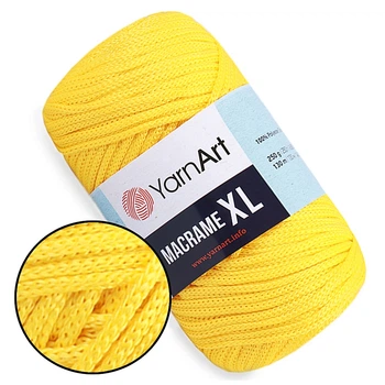 Пряжа YarnArt Macrame XL, Жовтий №142, поліестеровий шнур 3 мм, ЯрнАрт Макраме ХЛ нитка для в'язання гачком і спицями, поліестер 100%
