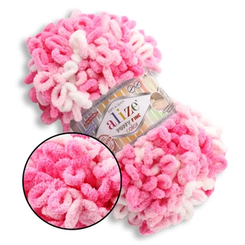 Alize Puffy Fine Color, №6383 (100г/14м) плюшевая фантазийная пряжа с готовыми петлями для вязания руками пледа игрушек и балаклавы, Ализе Пуффи Файн