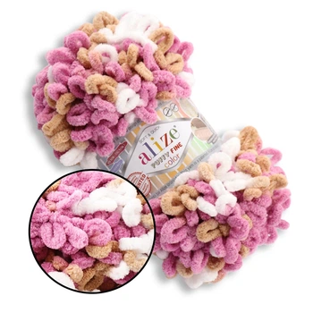Alize Puffy Fine Color, №6402 (100г/14м) плюшевая фантазийная пряжа с готовыми петлями для вязания руками пледа игрушек и балаклавы, Ализе Пуффи Файн
