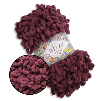 Alize Puffy Fine NEW, Темная вишня №956 (100г/14м) плюшевая нитка с готовыми петлями для вязания руками пледа игрушек и балаклавы, Ализе Пуффи Файн