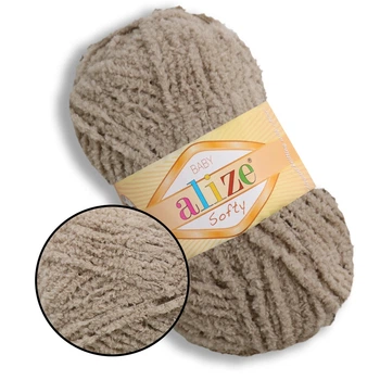 Пряжа для в'язання Alize Softy, Беж №617, 100% мікрополіестер, 50 г, 115 м - плюшева нитка для спиць і гачка (іграшки, одяг, пледи)