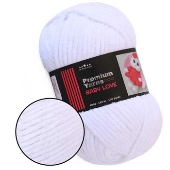 Плюшева пряжа Premium Yarn Baby Love, Білий №301, 100% поліестер, 100г/120м, для в'язання іграшок, дитячого одягу, пледів, амігурумі