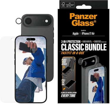 Szkło hartowane Panzer Glass 2-in-1 Classic Bundle Set FASTFIT IN-A-BOX do Apple iPhone Air Transparent (5715685027468)