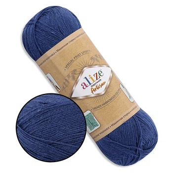 Alize Superwash Artisan, Темно-синий №797, тонкая теплая пряжа, 100 г / 420 м, 75% шерсть superwash / 25% полиамид – для носков, варежек и шапок