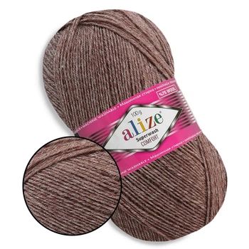 Alize Superwash, Коричневий мелланж №240 - тонка тепла пряжа для шкарпеток і аксесуарів, 100 г/420 м, 75% вовна Superwash/25% поліамід