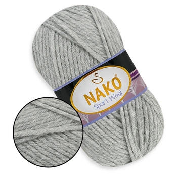Nako Sport Wool, Серый №195, полушерстяная пряжа, 100 г / 120 м, 25% шерсть / 75% акрил, для снудов, шапок, кардиганов