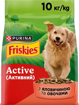 Сухой корм для взрослых собак Purina FRISKIES Active с повышенной активностью, с говядиной и овощами, 10 кг (7613031395484)