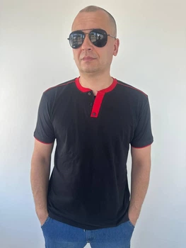 Футболка 3Д на гудзиках чорний/червоний р. 2XL