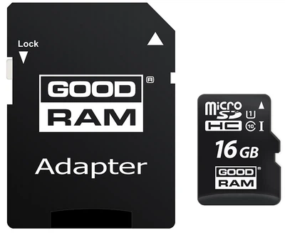 Карта пам'яті GoodRam microSDHC 16GB Class 10 UHS I (M1AA-0160R12) + адаптер SD (6440798)
