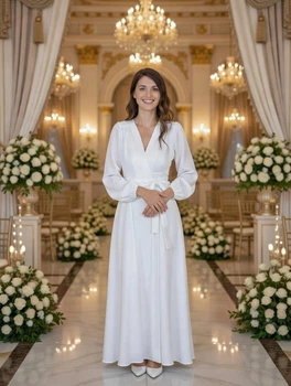 Длинное белое вечернее платье на запах для невест FashionYouWant S белый 43425487