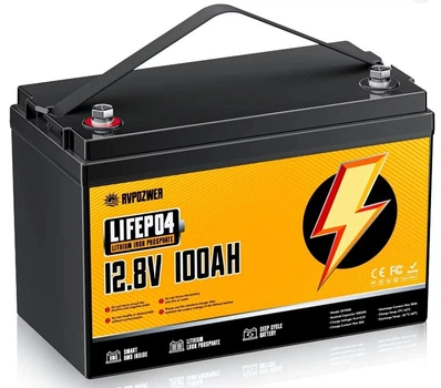 Литий-железо-фосфатный аккумулятор 12.8 В 100 Ач RVPOZWER LiFePO4 12.8V 100Ah 1280Wh с BMS, глубокого цикла для инвертора и ИБП