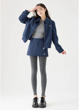 Женские тёплые трикотажные серые леггинсы в японском стиле 330г. One size