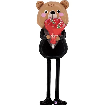 Фольгированный шар ходячка Медвежонок с розами Grabo 44×158×38 см | Foil Balloon Bear with Roses