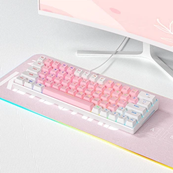 Клавиатура проводная Zifriend T62 60% механическая на синих переключателях с LED подсветкой, бело-розовая