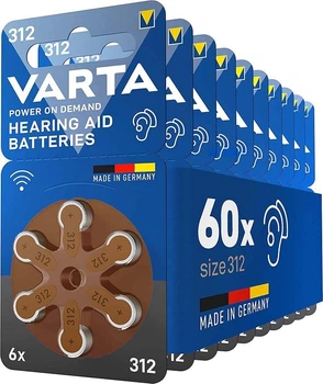 Батарейка ZA 312 (PR41) Varta 60 ШТУК, для слуховых аппаратов
