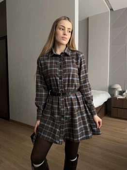 Прогулочное платье-рубашка в клетку синего цвета 36754 42/46