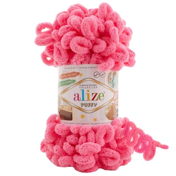 Пряжа Alize Puffy, плюшевая с петлями, 377 ярко-розовый, 100 гр