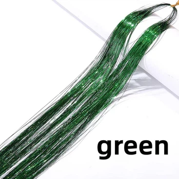 Тонкие зеленые голографические пряди Green 120 см для волос канекалона блестящие декоративные нити голографик для прически