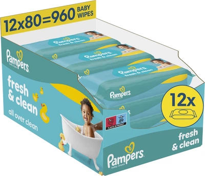 Упаковка детских влажных салфеток Pampers Fresh Clean 80 шт х 12 пачек (960 шт) (8006530134552)