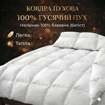 Одеяло пуховое кассетное зимнее тёплое 100% гусиный пух евро 200х220 Наперник батист 100% хлопок (art Уютная жизнь)
