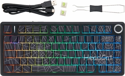 Бездротова ігрова механічна клавітура Aula F75 Black web 2.4G/Bluetooth/Кабель