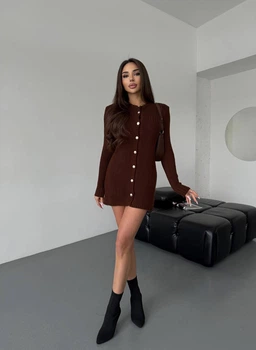 В'язана сукня міні на гудзиках коричневого кольору 36716 One Size