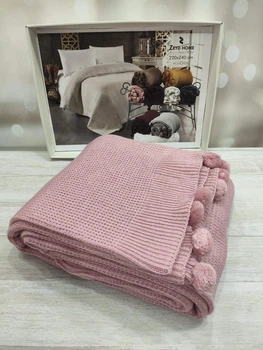 Вязаный плед с помпонами 220 на 240 см Zeyd Home розовый