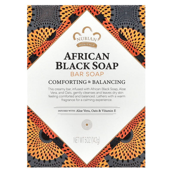 Африканське чорне мило тверде Nubian Heritage, African Black Soap, Bar Soap, детокс і догляд, 142 г