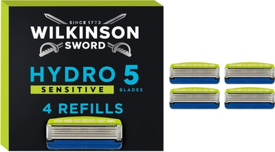 Сменные кассеты (картриджи лезвия) для бритья Wilkinson Sword Hydro 5 SENSITIVE с Алоє Вера - 4 шт