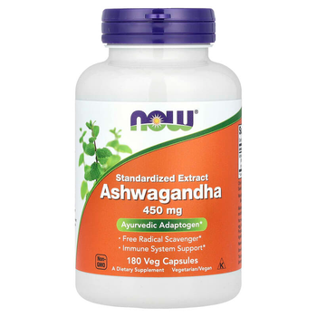 Екстракт ашваганди NOW Foods "Ashwagandha" стандартизований корінь від стресу та для підтримки імунної системи, 450 мг (180 вегетаріанських капсул)