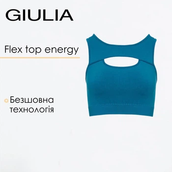 Безшовний жіночий топ з акцентним вирізом Giulia FLEX TOP ENERGY XXS/XS Blue-lyons, стильний топ, з мікрофібри, для спорту