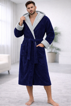 Халат мужской махровый ZERON с капишоном синий 3XL
