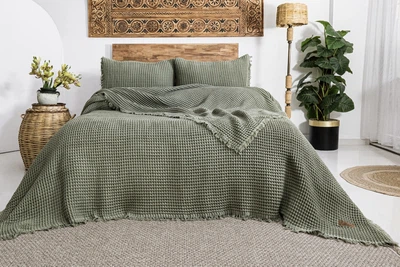 Вафельное покрывало Norah Khaki 240x260см +2 наволочки 50x70см Saheser (2000003448470)
