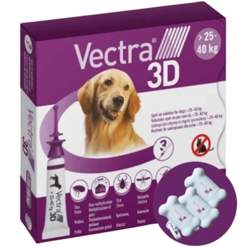 Ceva Вектра 3D Vectra 3D капли для собак от клещей и блох 25.1-40 кг, 3x4.7 мл, Сервис
