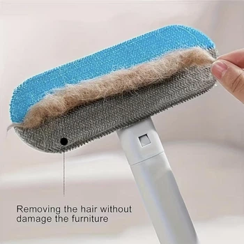 Щетка 2-в-1 для удаления шерсти собак и кошек 3 in 1 Pet Hair Remover сине-серая, двусторонняя, моющаяся, для ковров и мебели, пластиковая ручка 45 см (насадка 18 см), арт. ТМ22