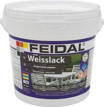 Эмаль акриловая для дерева Feidal Weisslack Глянцевая 1л