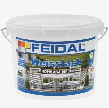 Эмаль акриловая для дерева Feidal Weisslack Белая шелковисто-матовая 2.5л