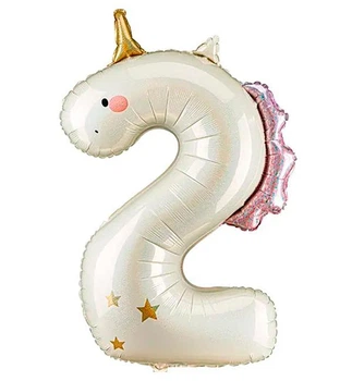 Шарик Цифра "2 Единорог", PartyDeco, 93 см