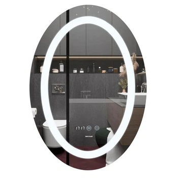 Дзеркало овальне Kraft-6080 з LED-підсвіткою, годинником і антизапотіванням
