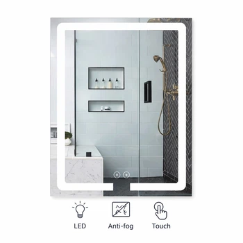 Дзеркало Lidz Kubis KU1 600×800 LED Touch димер + антизапотівання, алюміній
