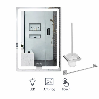 Комплект: дзеркало Lidz 600×800 LED Touch + антизапотівання + йоржик + тримач 60 см