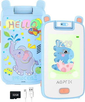 Детский смартфон-игрушка AGPTEK с камерой и играми, Сенсорный экран, 32 Гб карта, Синий