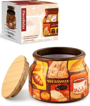 3D Пазл-ваза PieceRelax "Jar" (64 детали), Пластик, С деревянной крышкой, Органайзер