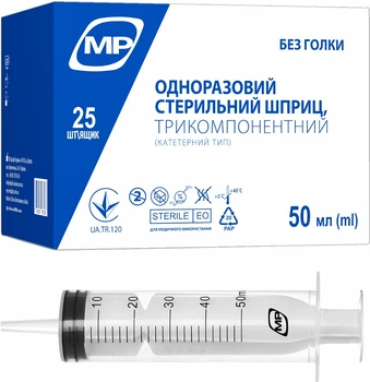 Шприц MedPlast трехкомпонентный 50 мл катетерный тип (7640296967279) №25